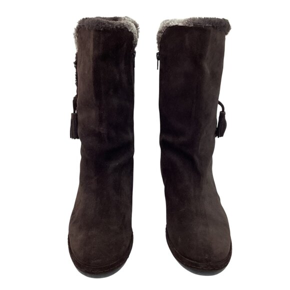 Stuart Weitzman Suede Mid-Calf Tassel Womens 10.5M Boots Zip Faux Fur Brown - Picture 4 of 14